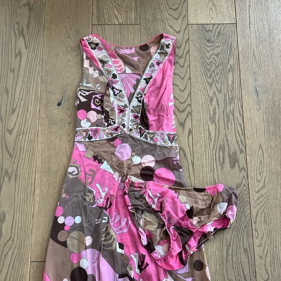 Emilio Pucci For Formfit Rogers Pink and Brown Print Maxi Slip Dress Underwear S - Picture 3 of 9